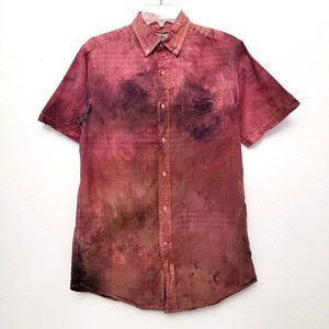 Rough Tumble Vintage Custom Tie Dye Maroon Black Yellow Button Down S/S Top